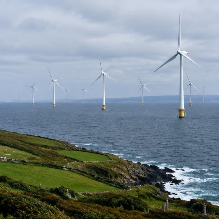 Offshore wind turbines viewed from the Irish coast