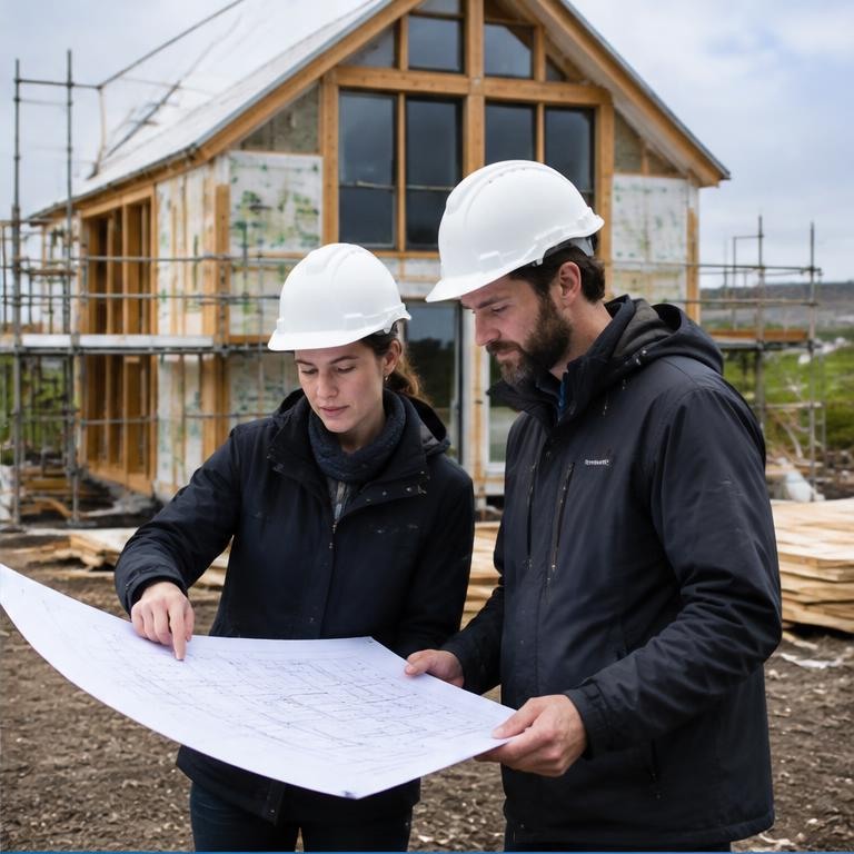 Architects reviewing plans at a passive housing project